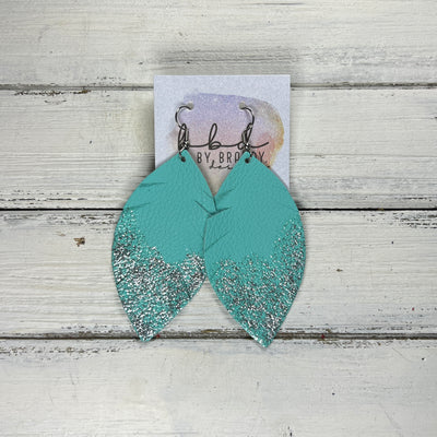 ✨ GLITTER  "DIPPED" MAISY (2 SIZES!) - Genuine Leather Earrings  || MATTE ROBINS EGG BLUE  + CHOOSE YOUR GLITTER "DIPPED" FINISH