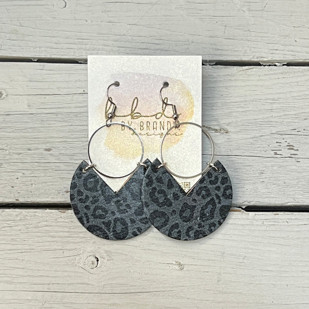 ERIN  - Leather Earrings   ||  <BR> BLACK & GRAY LEOPARD PRINT (LEATHER ON CORK)