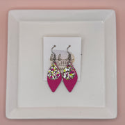 JEAN -  Leather Earrings  || <BR> NEON PINK & YELLOW GLITTER (FAUX LEATHER), <BR> MATTE NEON PINK