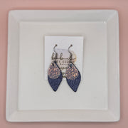 JEAN -  Leather Earrings  || <BR> GLAMOUR GLITTER (FAUX LEATHER), <BR> METALLIC NAVY PEBBLED