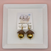 COWBOY DISCO BALLS - HANDMADE EARRINGS ||  BROWN HAT + GOLD DISCO BALL