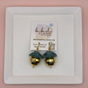 COWBOY DISCO BALLS - HANDMADE EARRINGS ||  GREEN HAT + GOLD DISCO BALL