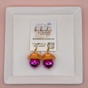 COWBOY DISCO BALLS - HANDMADE EARRINGS ||  ORANGE HAT + PINK DISCO BALL