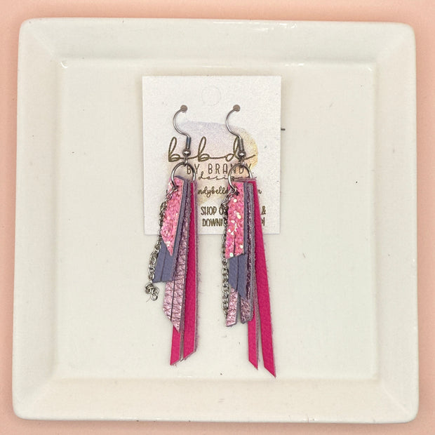 STEVIE - Leather Earrings  || (*2 SIZES AVAILABLE) BUBBLEGUM PINK GLITTER (FAUX LEATHER), MATTE LAVENDER, METALLIC LIGHT PINK PEBBLED, MATTE NEON PINK (CHOOSE CHAIN FINISH)