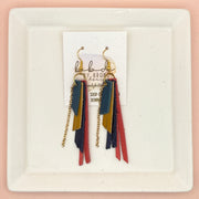 STEVIE - Leather Earrings  || (*2 SIZES AVAILABLE) MATTE DARK TEAL, MATTE MUSTARD, METALLIC NAVY BLUE PEBBLED, MATTE CORAL/PINK (CHOOSE CHAIN FINISH)