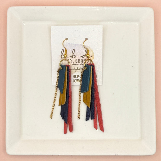 STEVIE - Leather Earrings  || (*2 SIZES AVAILABLE) MATTE DARK TEAL, MATTE MUSTARD, METALLIC NAVY BLUE PEBBLED, MATTE CORAL/PINK (CHOOSE CHAIN FINISH)