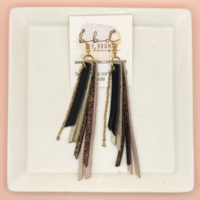 STEVIE - Leather Earrings  || (*2 SIZES AVAILABLE) MATTE BLACK, SHIMMER GOLD, SHIMMER COPPER ON BLACK, MATTE BLUSH PINK  (CHOOSE CHAIN FINISH)