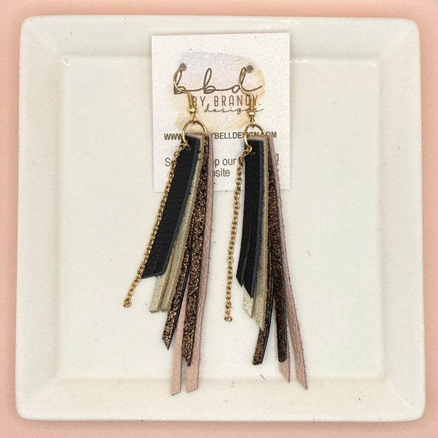 STEVIE - Leather Earrings  || (*2 SIZES AVAILABLE) MATTE BLACK, SHIMMER GOLD, SHIMMER COPPER ON BLACK, MATTE BLUSH PINK  (CHOOSE CHAIN FINISH)