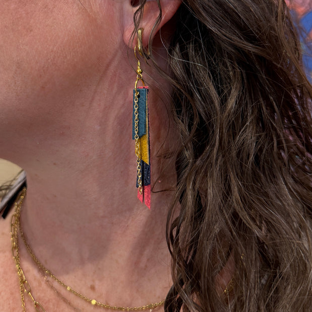 STEVIE - Leather Earrings  || (*2 SIZES AVAILABLE) MATTE BLACK, SHIMMER GOLD, SHIMMER COPPER ON BLACK, MATTE BLUSH PINK  (CHOOSE CHAIN FINISH)