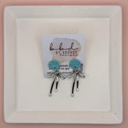 GLITTER STUD WITH RIBBON ||  FINE AQUA GLITTER (SILVER)