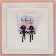 GLITTER STUD WITH RIBBON ||  FUCHSIA GLITTER (BLACK)