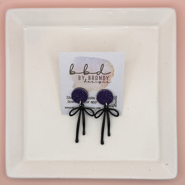 GLITTER STUD WITH RIBBON ||  PURPLE GLITTER (BLACK)
