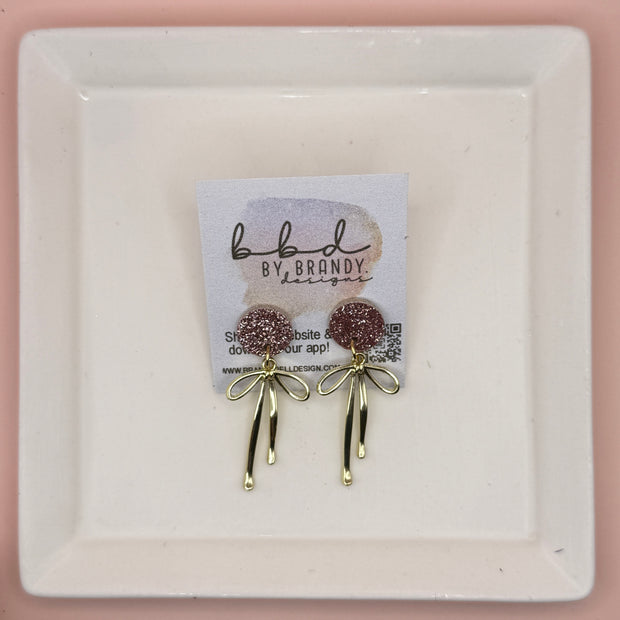 GLITTER STUD WITH RIBBON ||  ROSE GOLD GLITTER (GOLD)