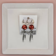 GLITTER STUD WITH RIBBON ||  RED GLITTER (SILVER)