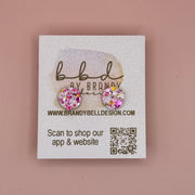 Poppy (10mm) - Glitter Stud Earrings *thicker, glitter on cork - CHUNKY TAFFY- PINK, WHITE & GOLD