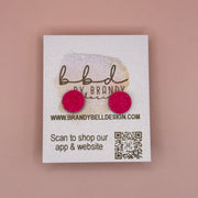 Poppy (10mm) - Glitter Stud Earrings *thicker, glitter on cork - FINE NEON PINK