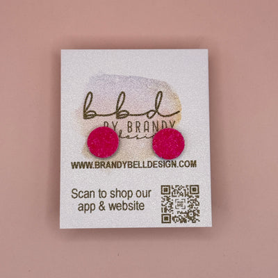 Poppy (10mm) - Glitter Stud Earrings *thicker, glitter on cork - FINE NEON PINK