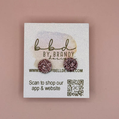 Poppy (10mm) - Glitter Stud Earrings *thicker, glitter on cork - FINE ROSE GOLD