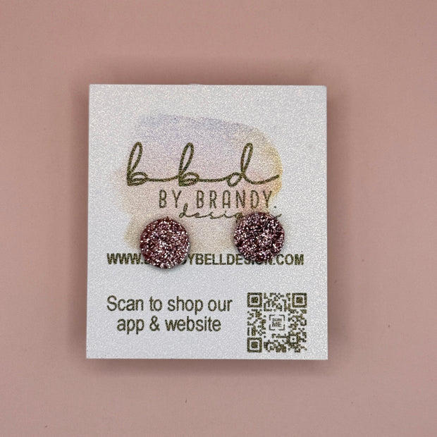 Poppy (10mm) - Glitter Stud Earrings *thicker, glitter on cork - FINE ROSE GOLD