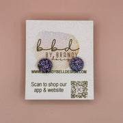 Poppy (10mm) - Glitter Stud Earrings *thicker, glitter on cork - AURORA PURPLE