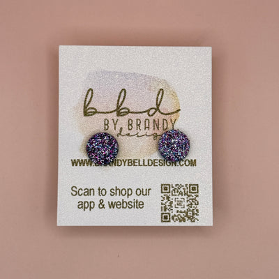 Poppy (10mm) - Glitter Stud Earrings *thicker, glitter on cork - AURORA PURPLE