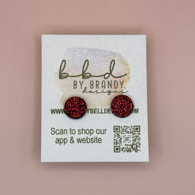 Poppy (10mm) - Glitter Stud Earrings *thicker, glitter on cork - FINE RED