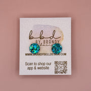 Poppy (10mm) - Glitter Stud Earrings *thicker, glitter on cork - CHUNKY AQUA/TEAL