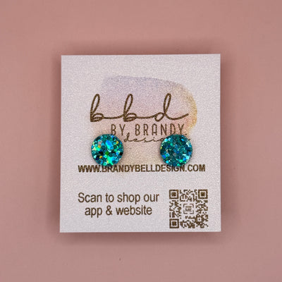 Poppy (10mm) - Glitter Stud Earrings *thicker, glitter on cork - CHUNKY AQUA/TEAL