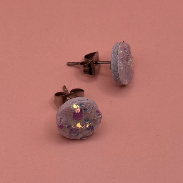 Poppy (10mm) - Glitter Stud Earrings *thicker, glitter on cork - IRIDESCENT WHITE