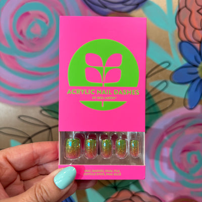 RED ASPEN NAIL DASHES- Watermelon Mania, Shelan ACRYLIC (short squoval)