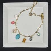 19" CHARM NECKLACE- Stainless Steel Paperclip Chain- TURQUOISE, MUSTARD, CORAL & CLEAR