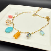 19" CHARM NECKLACE- Stainless Steel Paperclip Chain- TURQUOISE, MUSTARD, CORAL & CLEAR