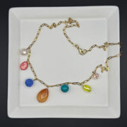 19" CHARM NECKLACE- Stainless Steel Paperclip Chain- BLUE, CORAL, AQUA + YELLOW