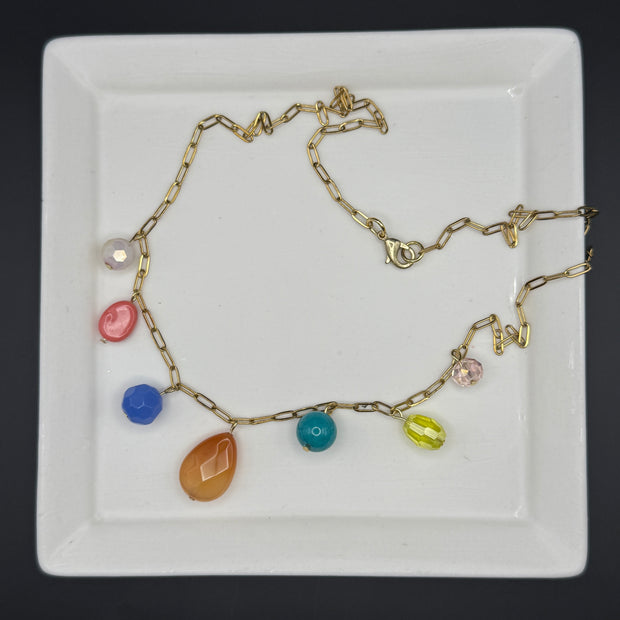 19" CHARM NECKLACE- Stainless Steel Paperclip Chain- BLUE, CORAL, AQUA + YELLOW