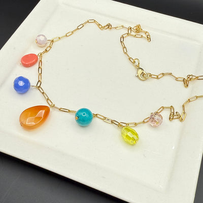 19" CHARM NECKLACE- Stainless Steel Paperclip Chain- BLUE, CORAL, AQUA + YELLOW