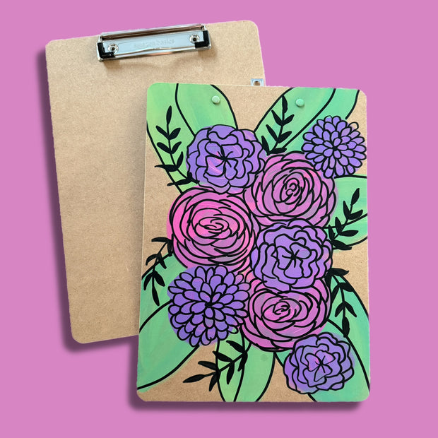 Hand-Painted Clipboard by Brandy Bell - Purple & Pink Flowers