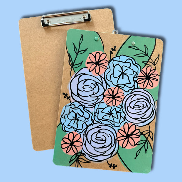 Hand-Painted Clipboard by Brandy Bell - Lilac, Blue & Coral Flowers