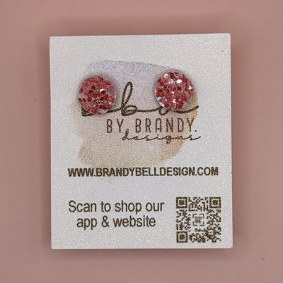 Poppy (10mm) - Glitter Stud Earrings *thicker, glitter on cork - CHUNKY LIGHT CORAL