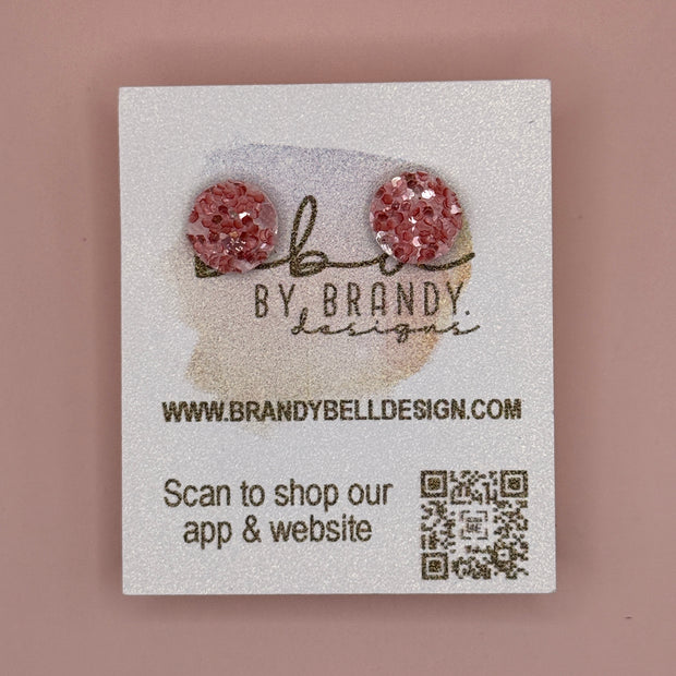 Poppy (10mm) - Glitter Stud Earrings *thicker, glitter on cork - CHUNKY LIGHT CORAL