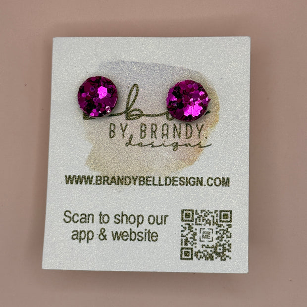 Poppy (10mm) - Glitter Stud Earrings *thicker, glitter on cork - CHUNKY FUCHSIA