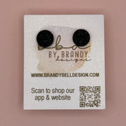 Poppy (10mm) - Glitter Stud Earrings *thicker, glitter on cork - FINE BLACK