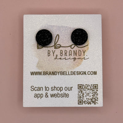 Poppy (10mm) - Glitter Stud Earrings *thicker, glitter on cork - FINE BLACK