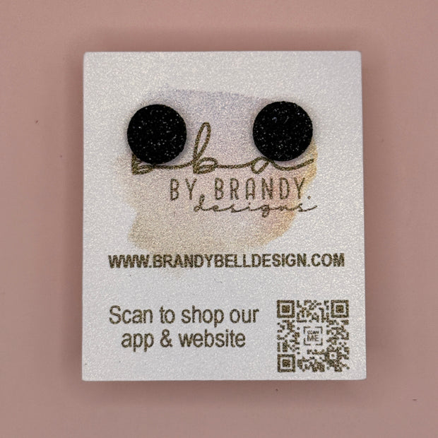 Poppy (10mm) - Glitter Stud Earrings *thicker, glitter on cork - FINE BLACK