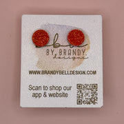 Poppy (10mm) - Glitter Stud Earrings *thicker, glitter on cork - FINE ORANGE