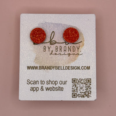 Poppy (10mm) - Glitter Stud Earrings *thicker, glitter on cork - FINE ORANGE