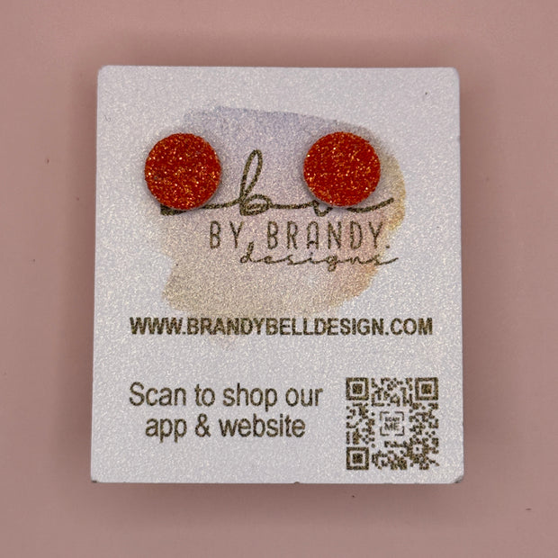 Poppy (10mm) - Glitter Stud Earrings *thicker, glitter on cork - FINE ORANGE
