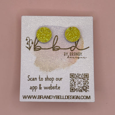 Poppy (10mm) - Glitter Stud Earrings *thicker, glitter on cork - FINE BRIGHT YELLOW