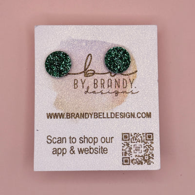 Poppy (10mm) - Glitter Stud Earrings *thicker, glitter on cork - FINE JADE GREEN