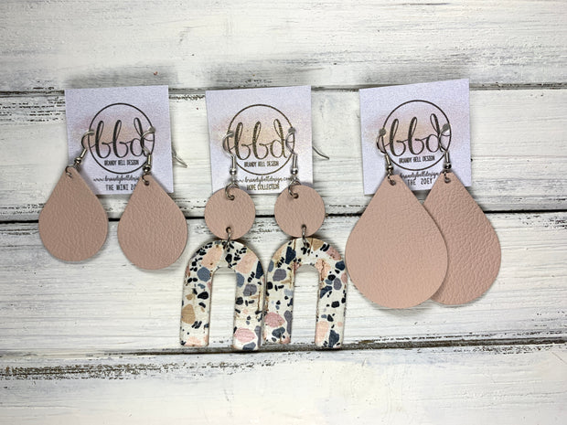 HOPE - Leather Earrings  ||  <BR> POPPIES FLORAL ON NAVY, <BR> MATTE NAVY BLUE