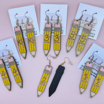 HAND-PAINTED PENCIL EARRING ||  <br> Wood earrings by Brandy Bell <br> Choose Your Grade